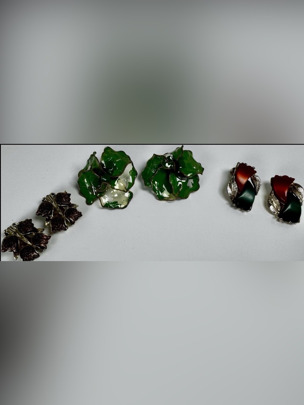 Lot of 3 Clip-On Earrings Floral Enamel / Glass Multicolor Set Retro #1666